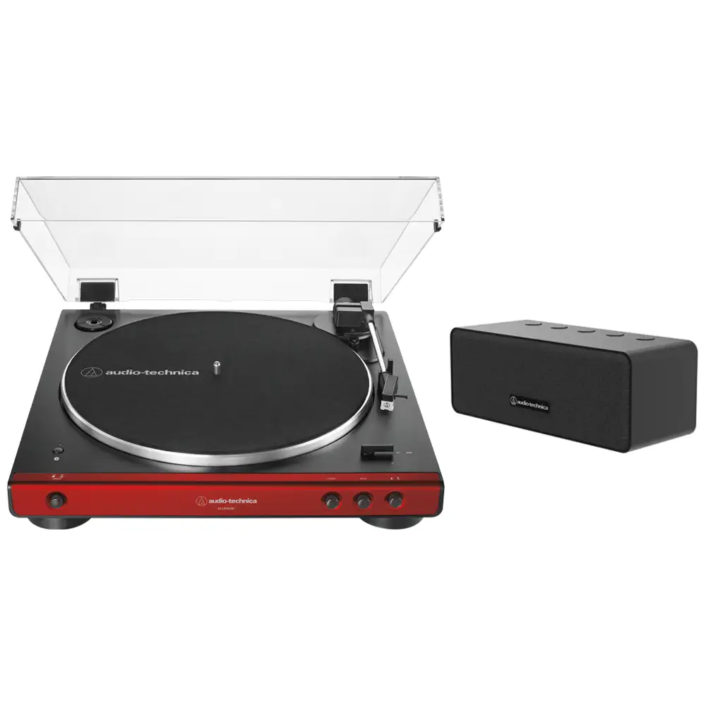 Tornamesa Automática AT-LP60XBT roja y Altavoz Bluetooth AT-SP65XBT