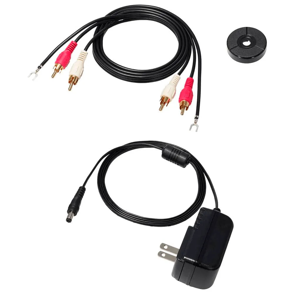 Adaptador de corriente, cable RCA y adaptador 45 RPM de la tornamesa AT-LP70X de audio-Technica