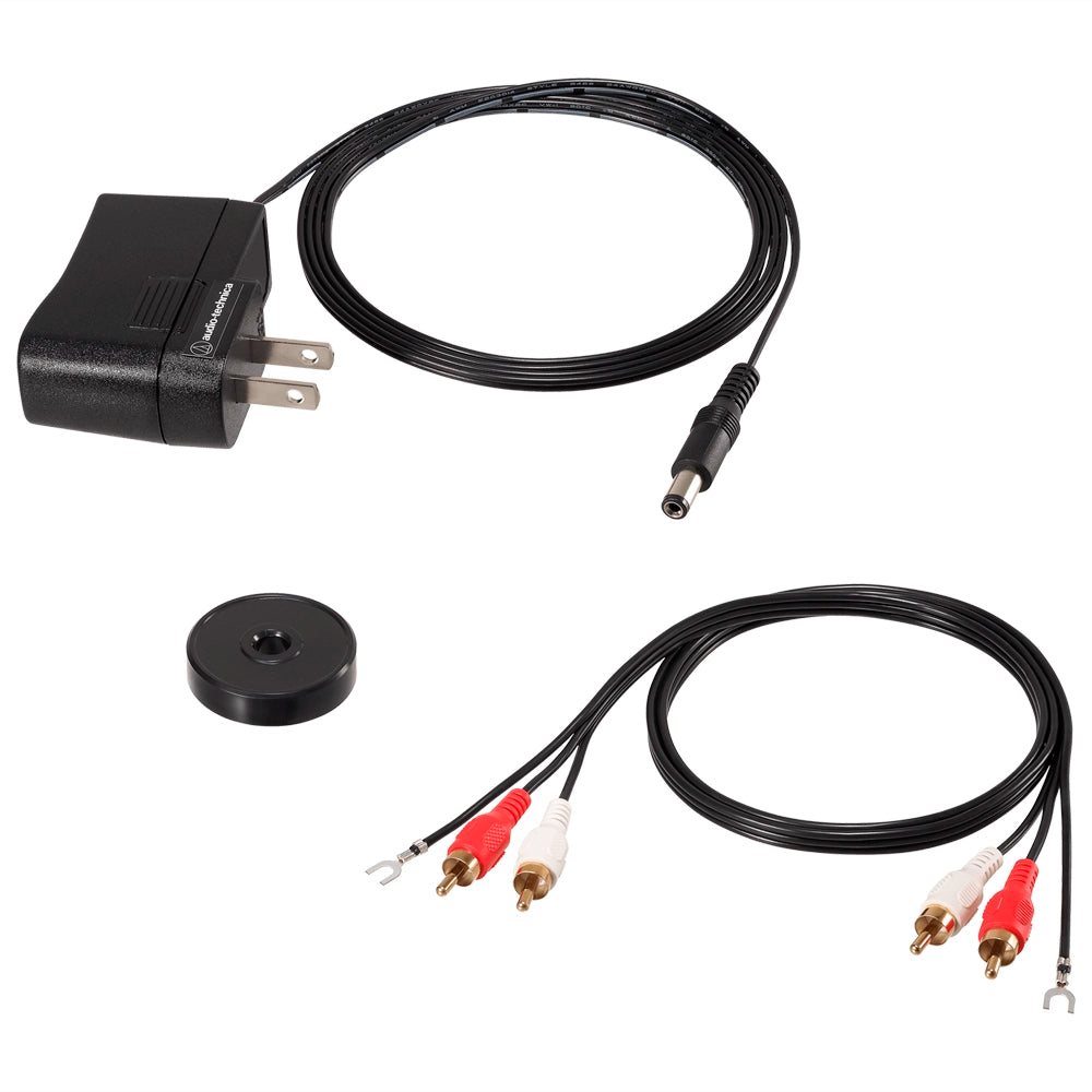 Adaptador de corriente, cable RCA y adaptador 45 RPM de la Tornamesa AT-LPW40WN