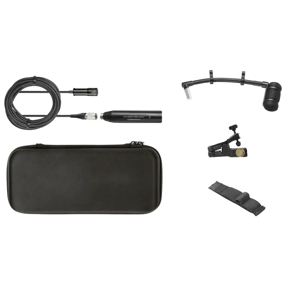 Accesorios de ATM350U, Micrófono de condensador ATM350a, adaptador XLR, soporte cuello de cisne de 5", pinza de soporte, velcro y estuche de trasnporte